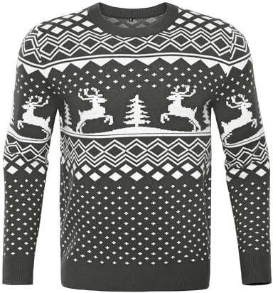 Jahetuul Suéter Navideño para Hombre con Motivos de Reno y Árbol de Navidad Suéter de Punto Suave Jersey de Invierno Festivo