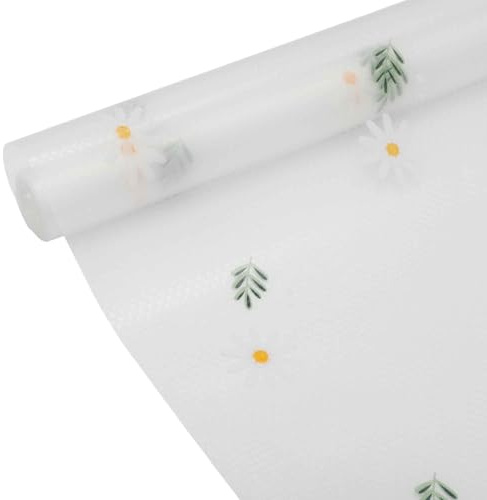 CAPASTEC Tapis De Tiroir, Tapis Non Adhésif Pour Tiroirs, Tapis De Tiroir De Cuisine À Motif Floral, Tapis Pour Réfrigérateur Pour Tiroirs Étagères Placard Réfrigérateur, 30X500Cm, Blanc