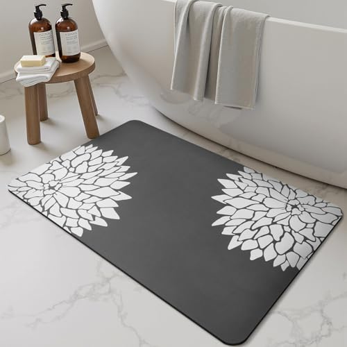 SIXHOME Tapis de Bain 40 * 60cm Tapis Salle de Bain Antidérapant et Lavable Super Absorbant à Séchage Rapide avec Motif Moderne pour Douche Gris foncé