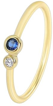 Fingerring Damen Set Gold, Promise Ring Empfindlich mit Blau Rundschliff Saphir 14K Gelbgold Größe 61 (19.4)
