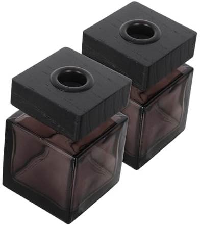 SMASOLO 2 Piezas Botellas de Vidrio Difusor con Tapa de Madera para Aceites Esenciales Frascos Aromaterapia sin para Hogar Coche y Oficina Accesorios Fragancia