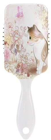 ALAZA Paddle Hair Brush for Girls Women Kids, Cat Butterfly Floral Cute Detangling Brush Air Cushion Vented Comb for Fine Long Curly Wavy Thick Coarse Hair