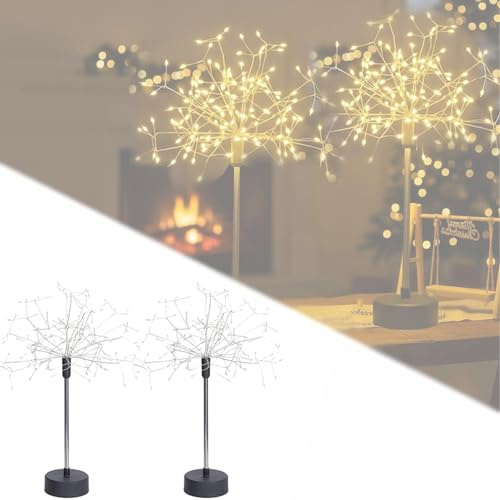 Xpwghap lumières feux d'artifice,Guirlande lumineuse de table Nest and Flowers,Mini feux d'artifice de table,Lampe étoile en métal pour fête – Mini pissenlit argenté,décorations de Noël-2pcs-A