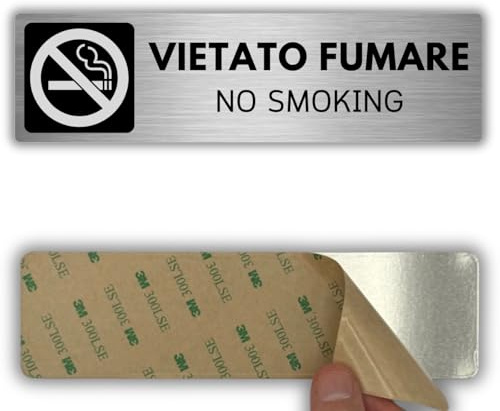 LEIASA | Placca Vietato Fumare - 5x18 cm - Alluminio - Spegnere Sigarette | Adesivo Astenersi dal Fumare, Cartello Aria Pulita, Insegna Stop Nicotina, Segnale Ambiente Salubre, Targa Mozzicone