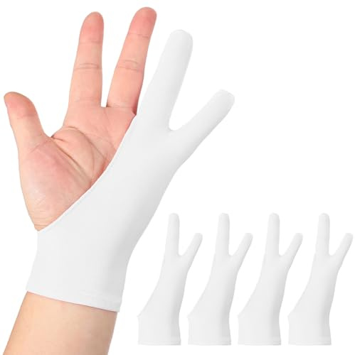 sourcing map 4pcs Artist Drawing Glove, Breathable Graphics Painting Glove with Two Fingers for Right Hand and Left Hand Graphic Digital Tablet Paper Sketching (Size L), White