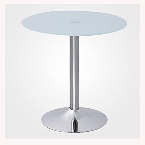 Tavolo da pranzo rotondo moderno con piedistallo in vetro, 70 cm, bianco, tavolo circolare da bistrot per 2-4 posti, base cromata, elegante tavolo per la colazione da cucina, design contemporaneo