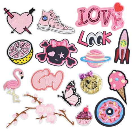 16 Stück BüGelflicken, Flicken zum Aufbügeln Rosa, Patches zum Aufbügeln, für Textilien Mädchen Aufbügler für Rucksäcke Hosen Kleidung Jeans