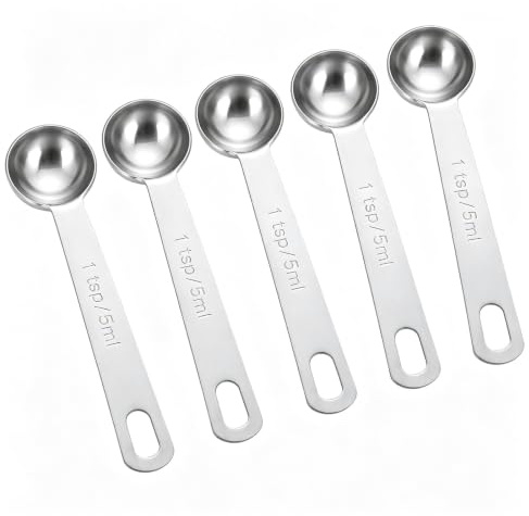 5pcs 1 Teaspoon Measuring Spoons Stainless Steel 5ml Metal Coffee Spoon | Coffee Measuring Spoon Stainless Steel Spoons for Precise Cooking, Baking and Spices Measurement