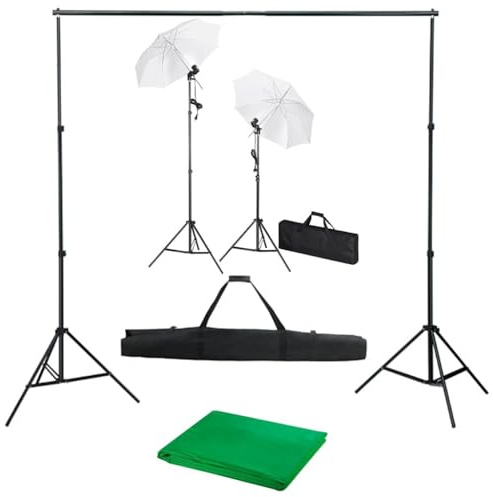 Kaloriko Fotostudioset med bakgrund 300 x 300 cm av bomull, höjdjusterbart aluminiumstativ upp till 230 cm, två dagsljuslampor 5500 Kelvin, två skärmar 84 cm