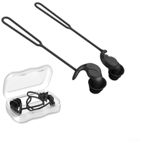 Tapones impermeables para los oídos de natación para adultos, tapones de silicona reutilizables con cordón para natación, esnórquel, surf, ducha y otras actividades relacionadas con el agua (negro)