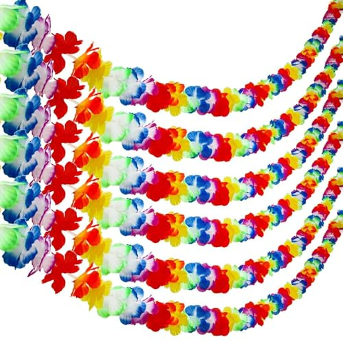 Aneco 6-Pack Bunte Hawaiian Luau Tropical Flower Lei Girland Party Dekorationen Hawaiian Tropical Party Supplies,10 Füße pro