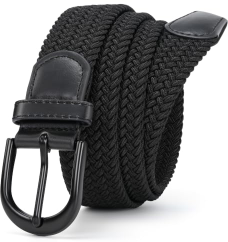 Mile High Life Geflochtene elastische Stretchgürtel Pin Oval Feste schwarze Gürtelschnalle PU Loop-Endspitze Männer