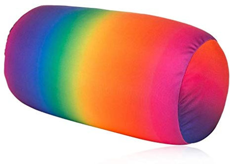 Focustree Squish Mikroperlenkissen, Nacken-, Lendenkörper, Mikroperlenrolle, 17,8 x 30,5 cm, Reisekissen für Stuhl, Schlafen, Autositz, emotional, bunt, Schlafsaal-Zubehör, Regenbogen