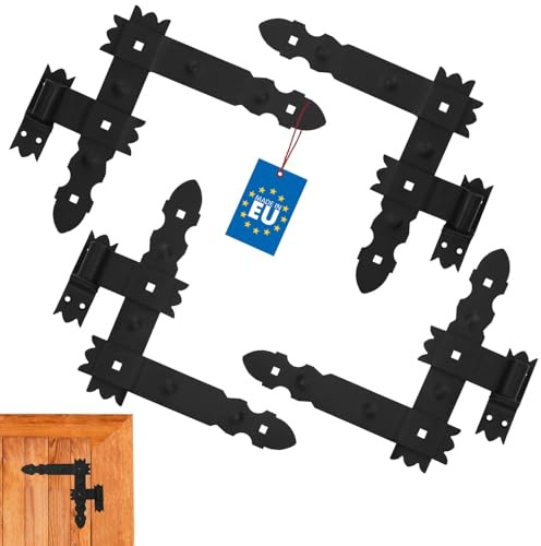 KOTARBAU® 4 x Bisagras angulares, Herraje para contraventanas, Puertas y portones, Bisagras en L 300 x 300mm, 4 Bisagras para contraventanas de Madera, Bisagras Decorativas, Pernios con goznes, Negro