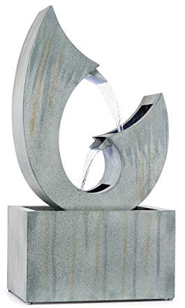 Blumfeldt Trumpet Flow - Fontana da Giardino, Loopflow Concept, Pompa da 8 W, Protezione: IPX8, 4 LED, Metallo Zincato, Resistente agli Agenti Atmosferici, Interni ed Esterni, Grigio