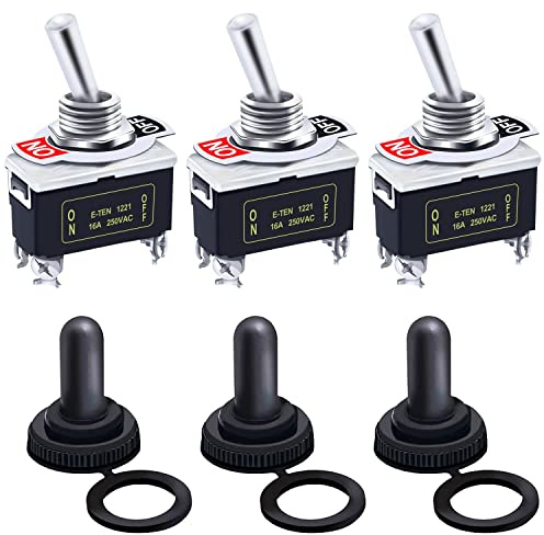 mxuteuk 3 pezzi Interruttore a levetta a bilanciere per impieghi gravosi 20A 125V DPST 2 posizioni Interruttore ON/OFF a 4 pin con cappuccio impermeabile in metallo,Ten-1221-B201-3MZ
