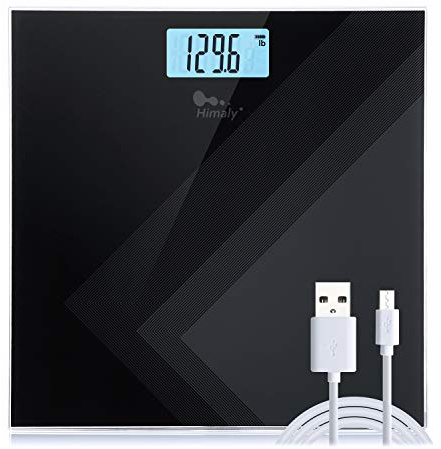 himaly Digital Body Weight Scale, USB Rechargeable Bathroom Scale with Step-On Technology, Back Light Display, Digital Weight Scale, 400Ibs/180kg Capacity, 6mm Tempered Glass