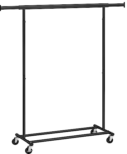 SONGMICS Portant à Vêtements avec Roulettes, Tringle Extensible pour Charge Lourde, Porte-manteau, Capacité de Charge 100 kg, 45 x (92-132) x 161,5 cm, Montage Facile, Noir HSR13BKV1