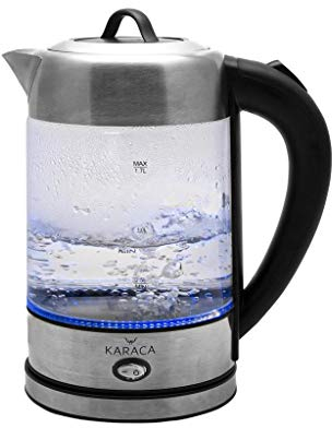 Karaca Machine à Tisane En Verre Avec Bouilloire éclairée à LED Inox 2202 Fonction maintien au chaud, herbes et thé noir, théière, théière, 1,7 Lt, acier inoxydable,10/15 tasses, 1850-2200 W, BPA