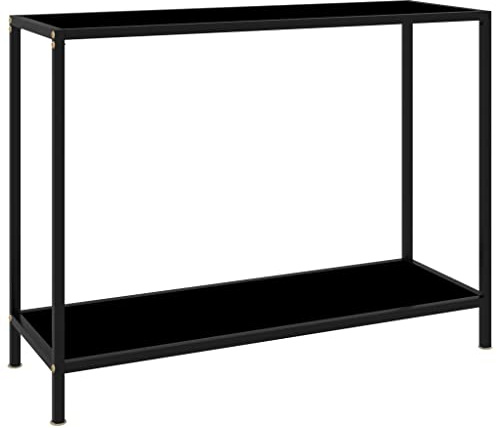 vidaXL Konsolentisch Flurtisch Konsole Beistelltisch Sideboard Wandtisch Frisiertisch Glastisch Deko Schwarz 100x35x75cm Hartglas Stahl