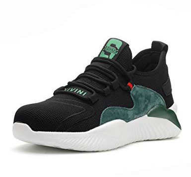 Legou, scarpe da lavoro unisex con punta in acciaio, da lavoro, Nero (nero, verde, bianco.), 43 EU