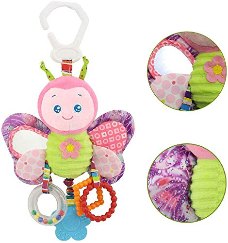 Antrect Baby Spielzeug, Hochwertiges Kleinkindspielzeug Plüschrassel mit Ringen zum Beißen, Greifen und Knistern- Papier, Spiegel für Babys Kleinkinder - ab 0 Monat
