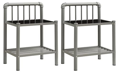 vidaXL 2X Nachttisch Nachtkonsole Nachtschrank Nachtkommode Schlafzimmer Kommode Schrank Pflanzentisch Telefontisch Grau Schwarz Metall Glas