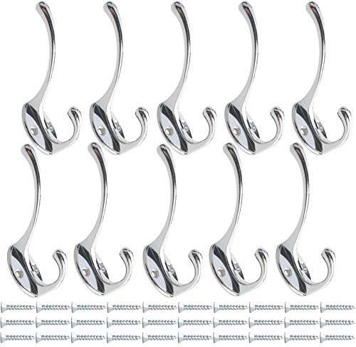 Mokife 10 Stück Garderobenhaken Vintage, Kleiderhaken Silber Retro Metall Doppelt Mantelhaken Wand für Mantel Robe Tasche Handtuch Schlüssel Hut Tasse