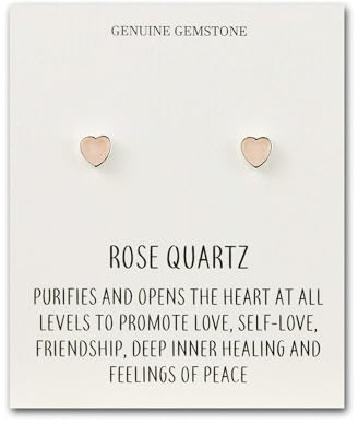 Philip Jones Rose Quartz Heart Stud Earrings with Quote Card