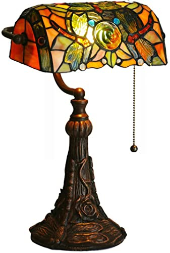 FUMAT Tiffany Schreibtischlampe Retro Bankerlampe Klavierleuchte Klavierlampe Tischlampe Bunte Glas Schlafzimmer Nachttischlampe (Dragonfly)