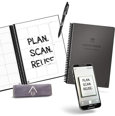 Rocketbook Smart wiederverwendbarer Tagesplaner, Woche, Monat, jährlich, To-Do-Liste, Zielvorlagen, Tagebuch- und Notizbuchseiten, undatierter Organizer, 15,2 x 22,4 cm, Executive-Größe, Briefgröße | Flexible undatierte Planung für Wochen-, Monats- und Jahresziele