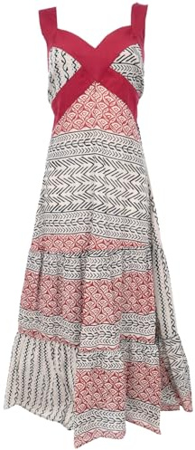 GURU SHOP Sommarklänning, maxiklänning, strandklänning, damer, bomull, långa och midi-klänningar, alternativa kläder, Beige/svart, 38