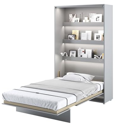 MEBLINI Schrankbett Bed Concept - Wandbett mit Lattenrost - Klappbett mit Schrank - Wandklappbett - Murphy Bed - Bettschrank - BC-02-120x200cm Vertikal - Grau Matt
