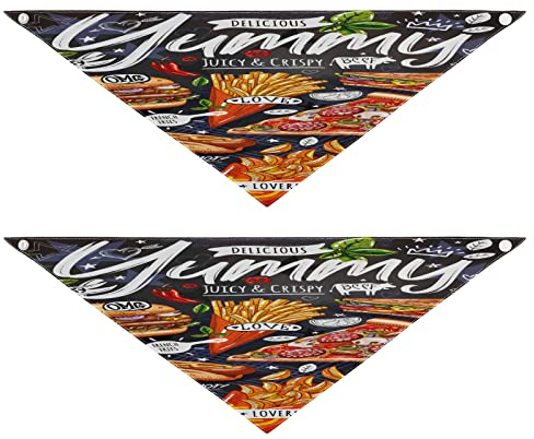 2 Stück Hundehalstücher Haustier Bandana Schal Druckknopf Dreieck Lätzchen Halstuch Set Haustier Urlaub Zubehör Dekor für kleine bis große Welpen Hunde Katzen kleine Lebensmittel Poster Yummy