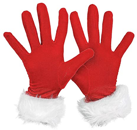 Moonlove Christmas Santa Claus Red Gloves with White Furry Cuff, Velvet Xmas Accessory for Fancy Dress Cosplay Costume, Fun Festival Full Finger Party Gloves for Adult