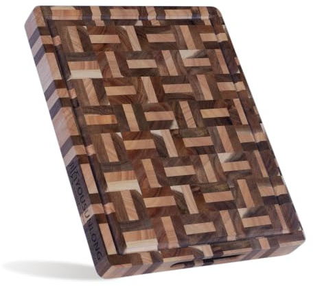 YOUSUNLONG Tabla de Cortar Grande de Testa - Madera de Acacia mezclada con Roble - Grosor 3,8cm - 42x 33cm Tabla de Cocina Sobredimensionada con Ranura para Jugos y Asas-Sostenible,para Carne y Queso