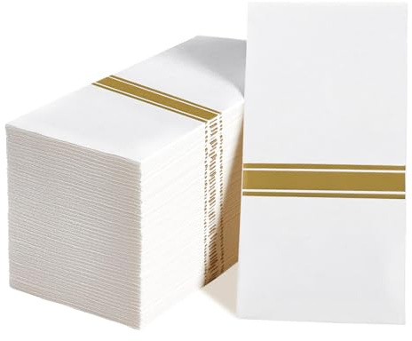 JINYUDOME 50 Stück Einweg-Handtücher,Leinengefühl,Papier-Gästehandtücher,Weich,Stark und Faltbar,Geeignet für Hochzeit, Party, Geburtstag, 30 x 40 cm (Gold)
