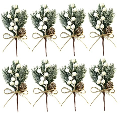 Bayas De Navidad Conos De Pino Ramas De Pino Artificial Decoración De Guirnaldas Holly Decoración De Guirnaldas White 8pcs, Ramas De Bayas De Navidad, Selecciones Artificiales De Navidad, Ramas De