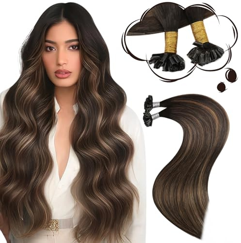 Moresoo Keratin Bonding Extensions Echthaar Dunkelbraun Balayage 35 cm 40g | Remy Cuticle Aligned, Italienisches Keratin Bonding, Natürliches Volumen, Langlebig Und Schonend Ohne Schäden Am Eigenhaar