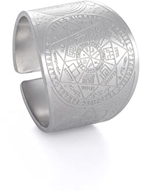 Bague du Sceau des 7 Archanges Bague du Cube de Metatron Bague du Sceau de Lilith Symbole Biblique Bague Amulette Talisman Bague Religieuse Bijoux en Acier Inoxydable Cadeaux pour Hommes Femmes