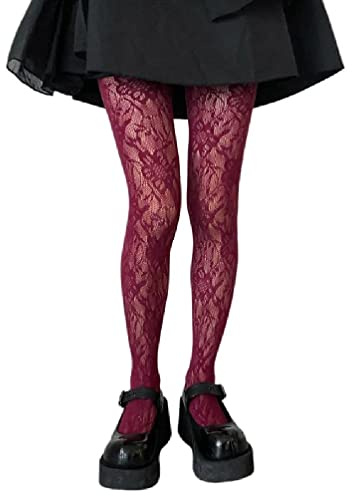 Myazs Nätstrumpbyxor för kvinnor, gotisk, preppy stil, flerfärgad, blommig, spetsmönstrad, sheer mesh, tights, strumpor, tights för män