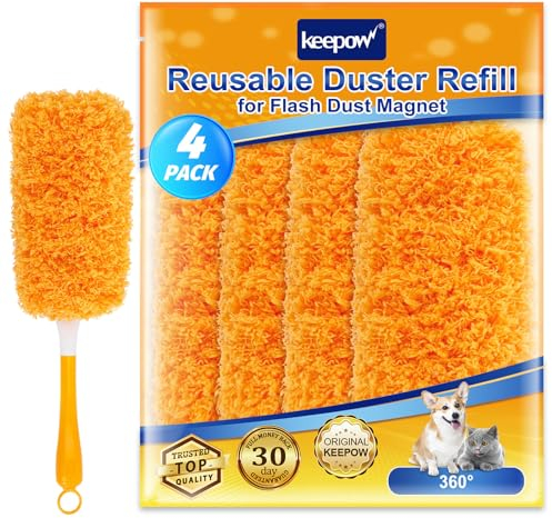 KEEPOW for Flash Dust Magnet Refill, Reusable for Flash Duster Replacements, Feather Duster for Flash Duster Dust Magnet Refills, Washable Fluffy Dusters Refills, Dusters for Cleaning, 4 pack