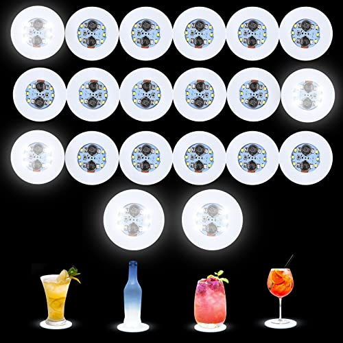 JOJOCY 20er-Pack LED-Untersetzer, LED-Aufkleber-Leuchten, superhelle LED-Flaschenlampe mit 6 Lichtperlen, Bar-Bier-Getränkeuntersetzer für Party-Club-Geburtstags-Bar-Dekoration (Weiß)