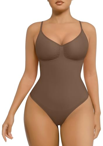 FeelinGirl Sömlösa Formande Body för Kvinnor – Shapewear med Tummy Control och T-gördel, Bodysuit med Overbust