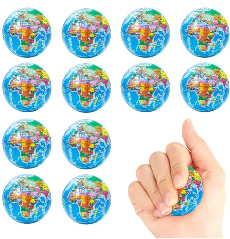 Wekuw 12 Stück Anti Stress Spielzeug Bälle,Globusmuster Stressball, Knautschball Globus für Stressabbau, Stressabbau Spielzeug für Kinder Erwachsene Mitgebsel Gastgeschenke Kindergeburtstag