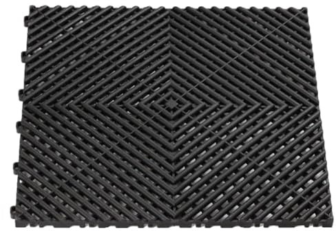 Durable Vented Garage Floor Tiles GARAGE STYLE Detailing Tile Saunas Marquee Hot Tub Workshop Outdoor Camping Floor Tile | Drainage Channels, Heavy Duty (Black, 25 Tiles)