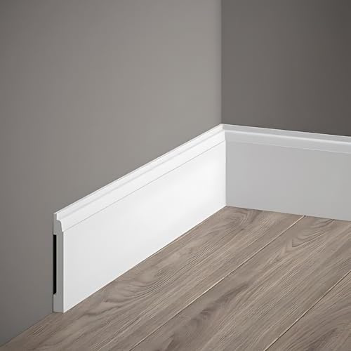Decoration - Battiscopa Bianco in Polimeri Duri (Misure 200x8,1x1 cm) Zoccolo Facile da Installare su Muro e Pareti, Verniciabile e Resistente all'Umidità, Profilo Cucina, Bagno, Sala, Soggiorno