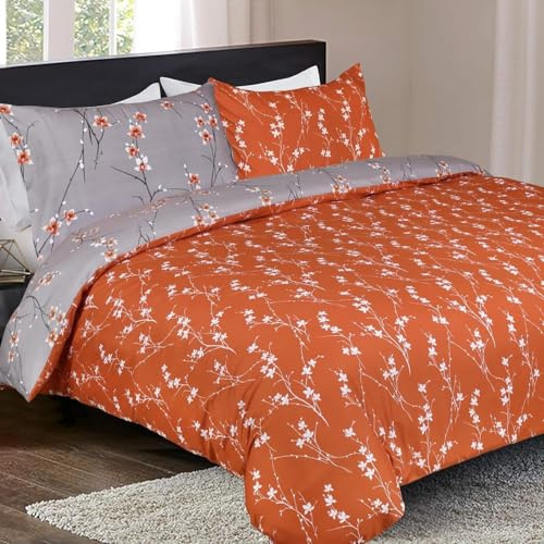 MOONLIGHT20015 King Size Duvet Cover Set 3 Piece – Rust Flower Bedding Set, Hypoallergenic Brushed Microfiber Quilt Cover, with 2 Pillowcases (230x220 CM)