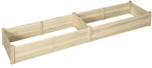 Outsunny Blumenkasten mit 2 Pflanzbereichen 244 x 61,5 x 27 cm Holz Natur | Gemüsebeet, Kräuter für Gemüse, Pflanzkasten für Garten Balkon Terrasse
