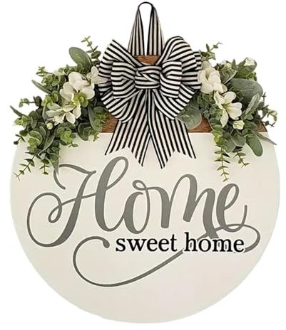 Cartello per porta Home Sweet Home,Cartello per porta Home Sweet Home | Cartello di benvenuto per la decorazione della parete Home Sweet Home - Appendini rotondi in legno da 30 cm con fiocco in nastro